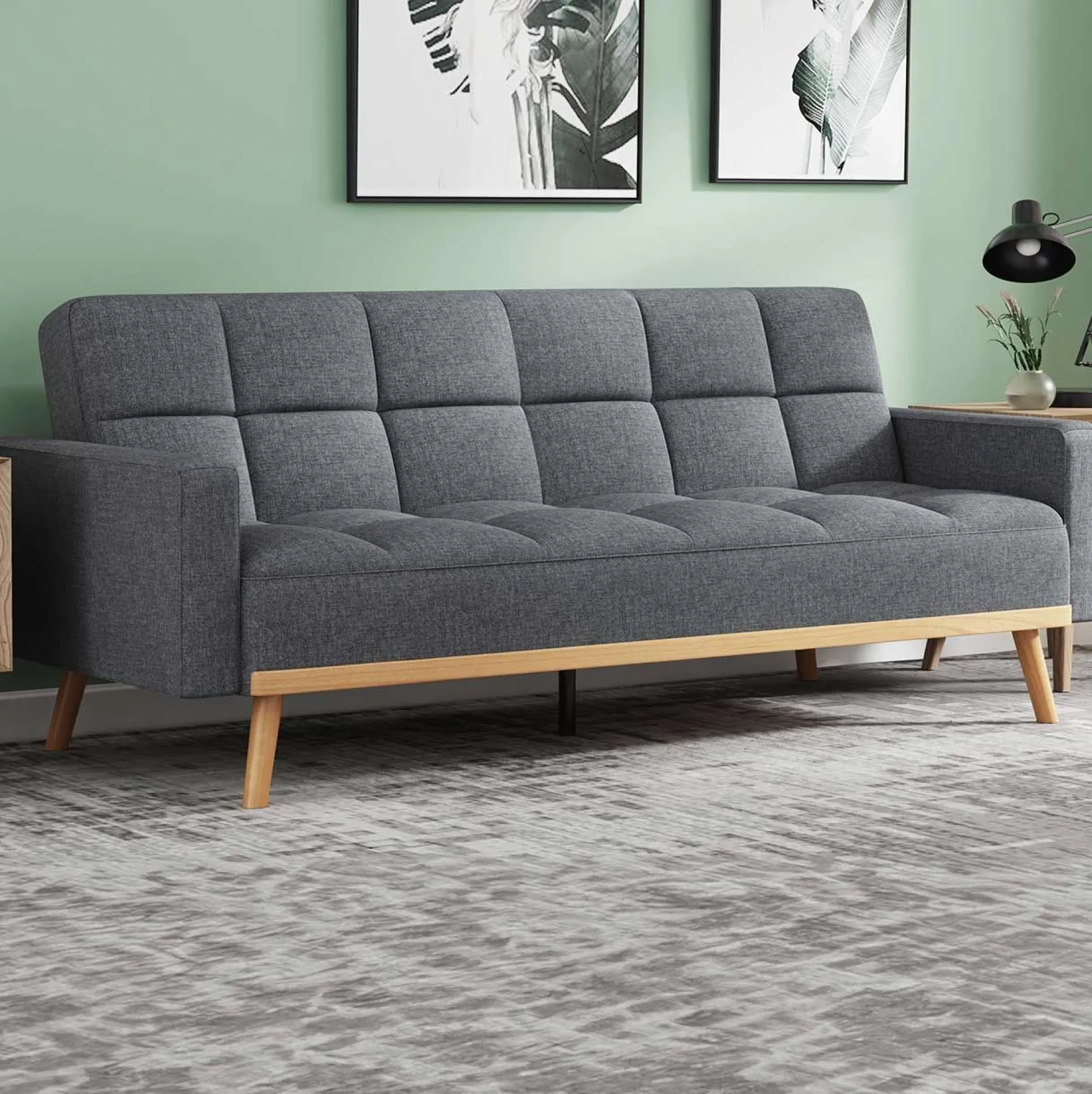 Adana Graues Schlafsofa | Eukalyptusgestell | Kaltschaummatratze | 84x214x84cm