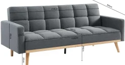 Adana Graues Schlafsofa | Eukalyptusgestell | Kaltschaummatratze | 84x214x84cm