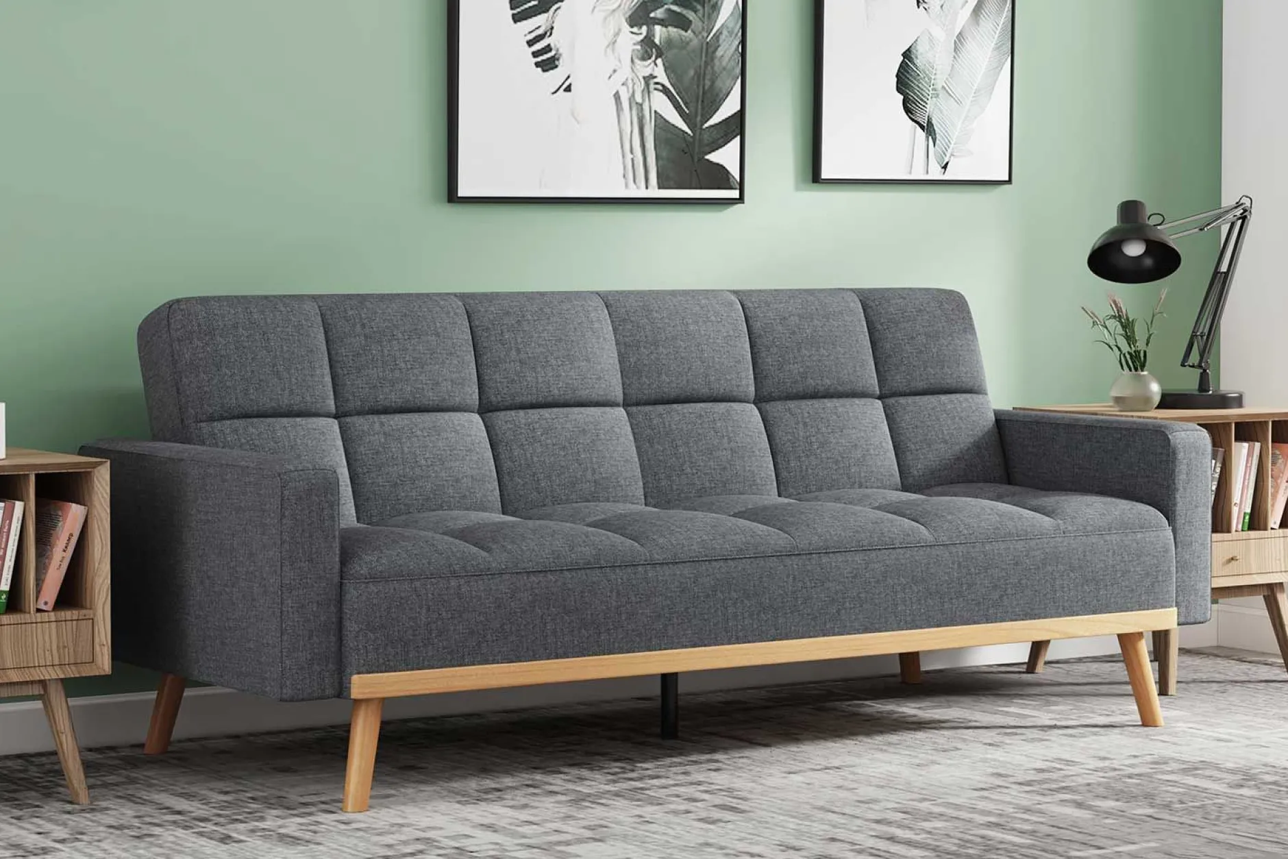 Adana Graues Schlafsofa | Eukalyptusgestell | Kaltschaummatratze | 84x214x84cm