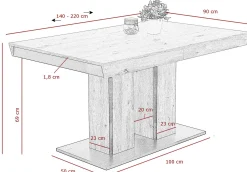 Agnette Esstisch 140/220x90 cm-artisan Eiche