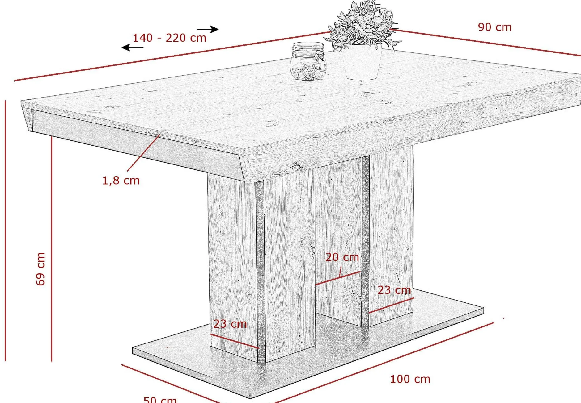 Agnette Esstisch 140/220x90 cm-artisan Eiche