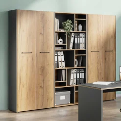 Aktenschrank Robert 196 cm 2 Türen - Anthrazit/Eiche