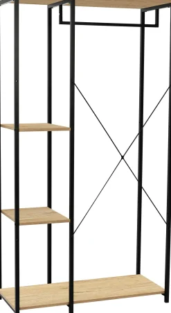 Alizee Kleiderständer - 90x40x167cm - mit Kleiderstange und 2 Einlegeböden - Eiche Dekor/schwarz