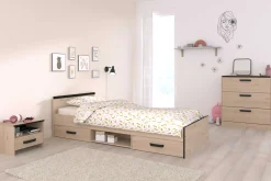 AlmaKinderzimmer : Bett 90x200cm, Nachttisch, Kommode - Eiche Dekor