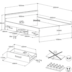 AlmaSchlafzimmer : Bett 160x200cm, Nachttisch, Kleiderschrank - Eichendekor