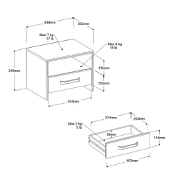 AlmaSchlafzimmer : Bett 140x190cm, Nachttisch, Kleiderschrank - Eichendekor