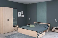 AlmaSchlafzimmer : Bett 140x190cm, Nachttisch, Kleiderschrank - Eichendekor