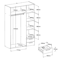 AlmaSchlafzimmer : Bett 140x190cm, Nachttisch, Kleiderschrank - Eichendekor