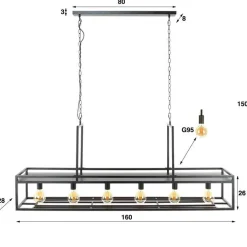 Amadeus Hängeleuchte 150 cm - anthrazit