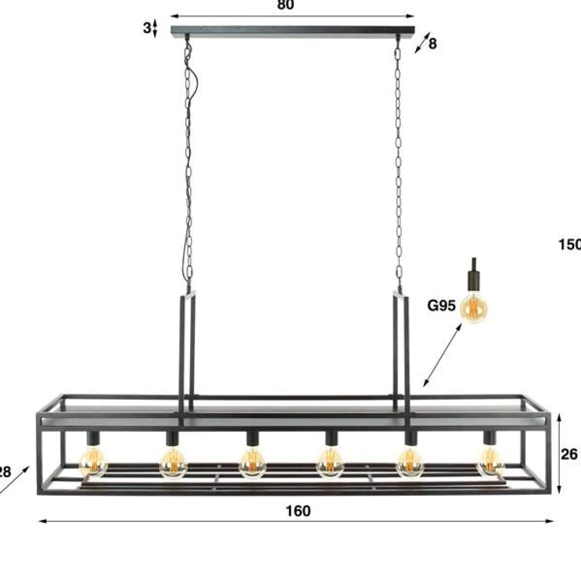 Amadeus Hängeleuchte 150 cm - anthrazit