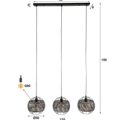 Amory Hängeleuchte für 3 Lichtquellen-schwarz/braun