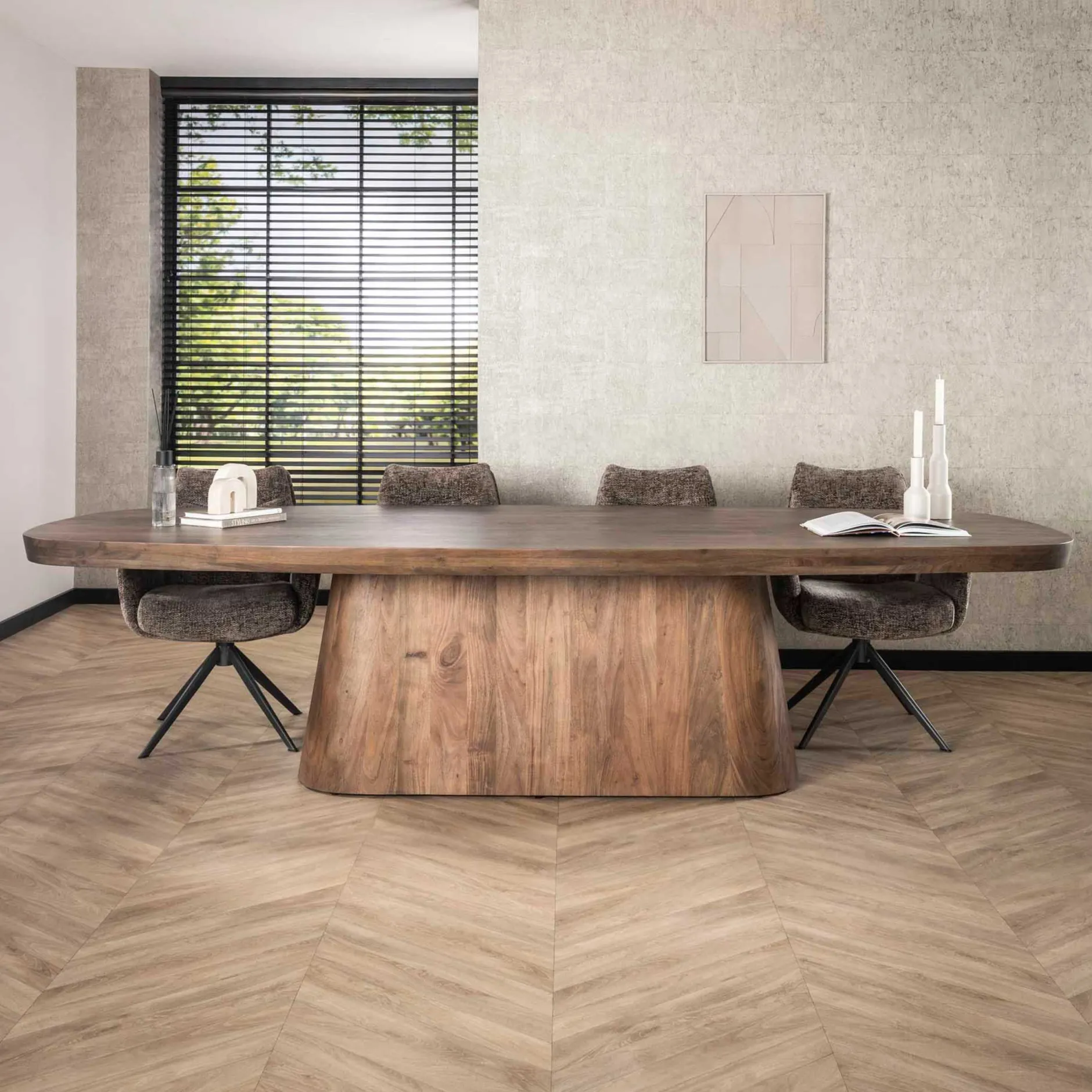 Arcadia Oval Esstisch 300cm - Massiv Akazie Drift Braun