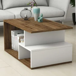 Arte 2042 Couchtisch | 100 % MELAMIN | Dunkles Walnussholz, Weiß