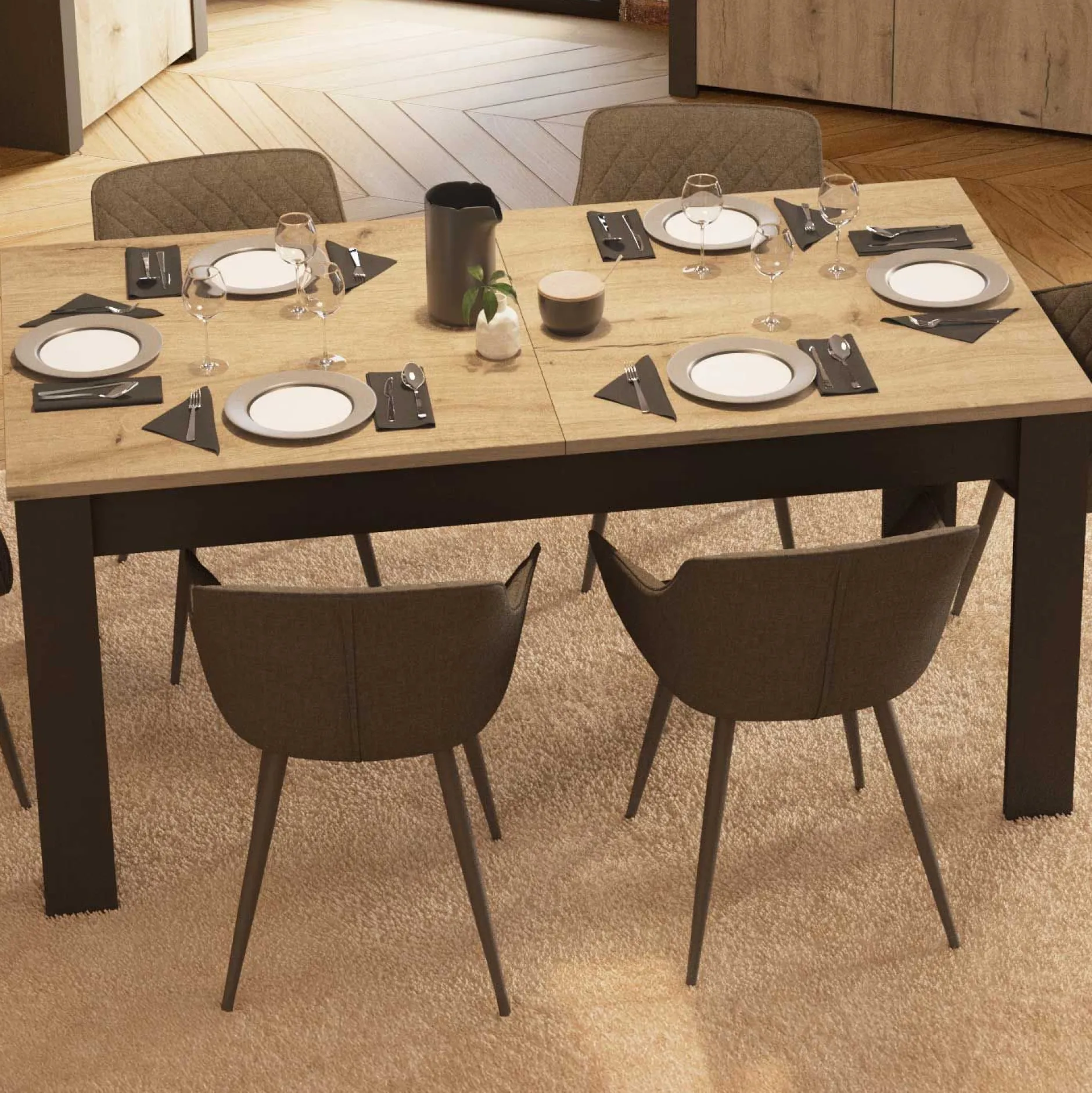 Ausziehbarer Esstisch Aubrey - 170-230x90x77cm - Eiche Dekor/schwarz