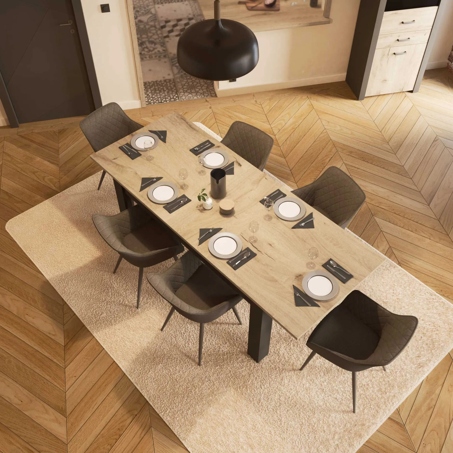 Ausziehbarer Esstisch Aubrey - 170-230x90x77cm - Eiche Dekor/schwarz