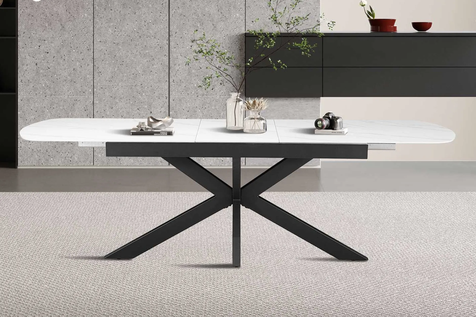 Ausziehbarer Esstisch Hestia - 180/220x90x76cm - gesinterter Stein - Marmor