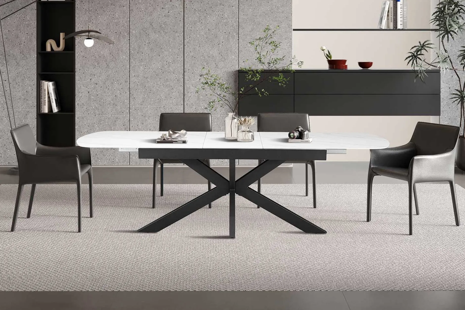 Ausziehbarer Esstisch Hestia - 180/220x90x76cm - gesinterter Stein - Marmor