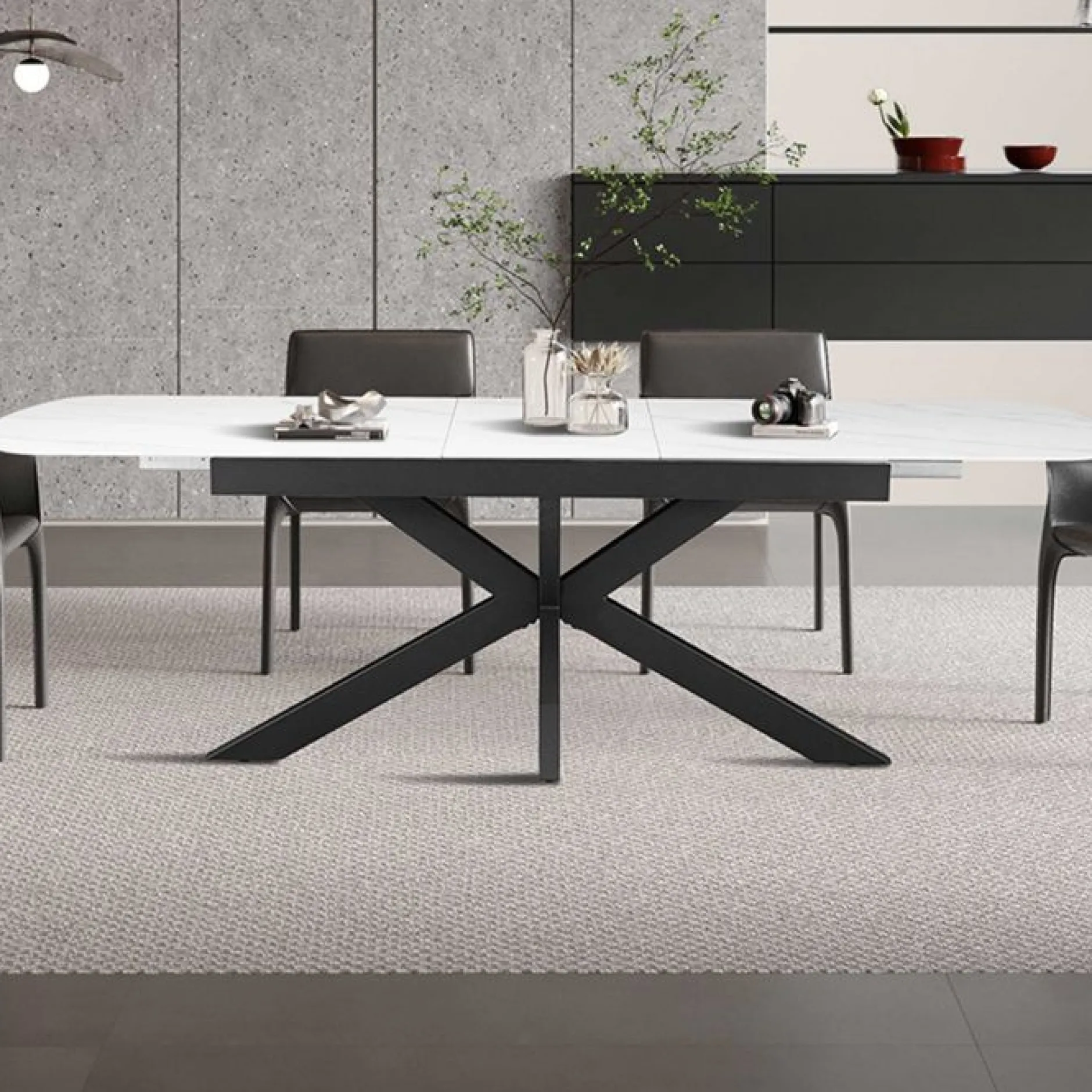 Ausziehbarer Esstisch Hestia - 180/220x90x76cm - gesinterter Stein - Marmor