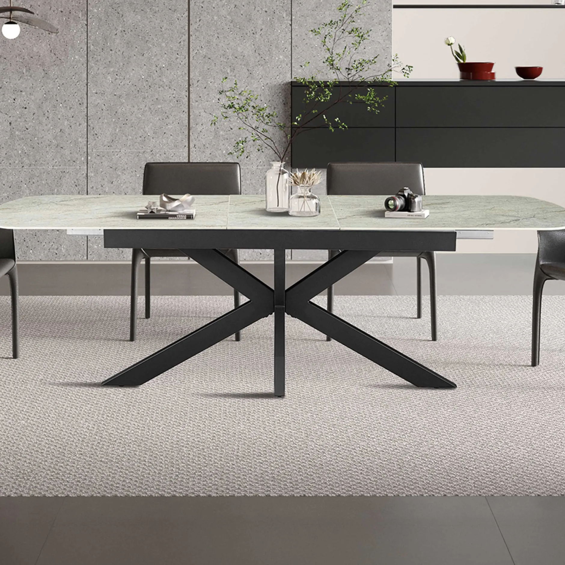 Ausziehbarer Esstisch Hestia - 180/220x90x76cm - gesinterter Stein - beige