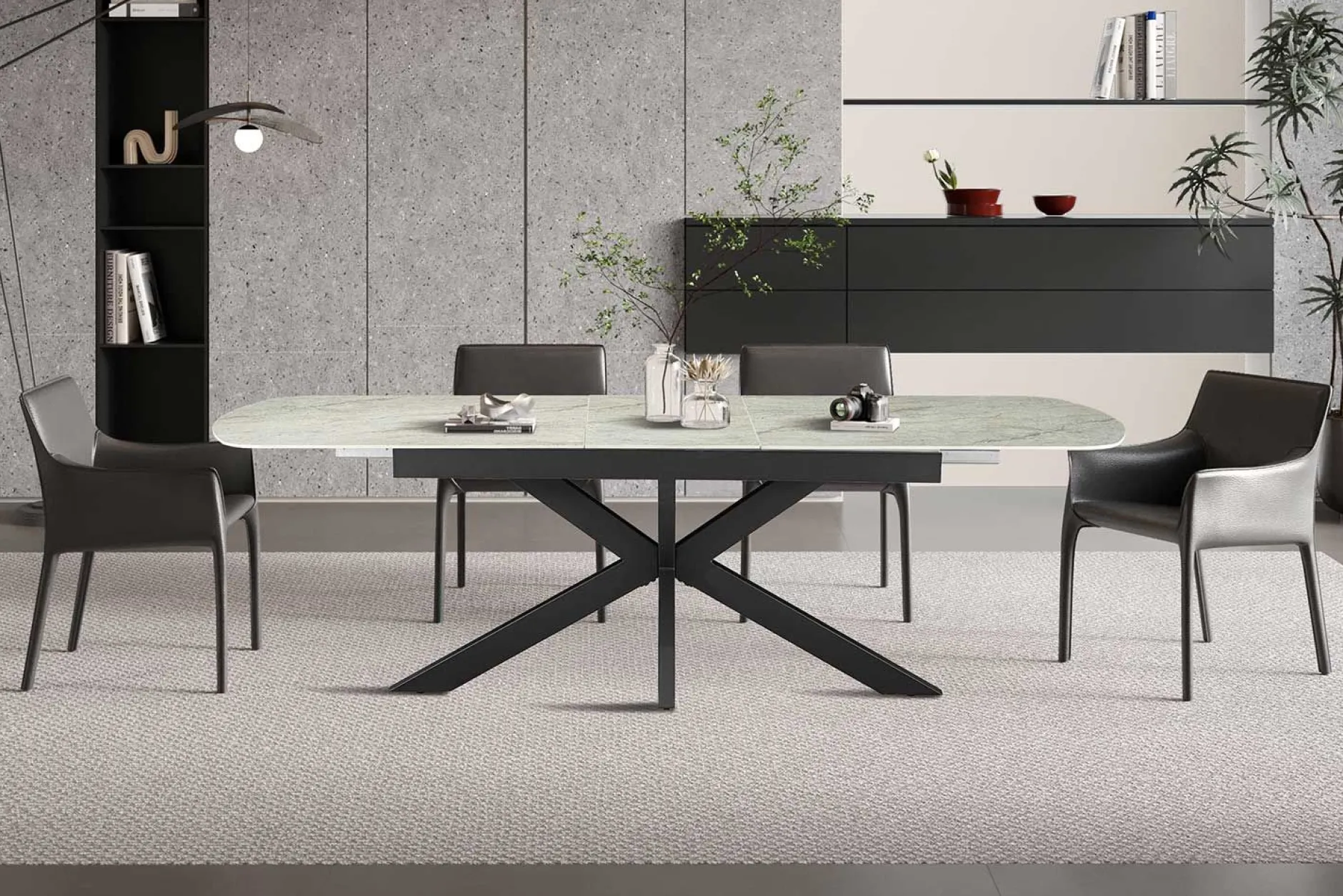 Ausziehbarer Esstisch Hestia - 180/220x90x76cm - gesinterter Stein - beige