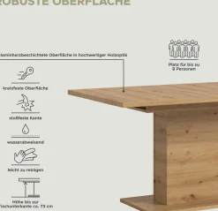 Ausziehbarer Esstisch Motion von Emob in Artisan-Optik 150-190x76x90 cm