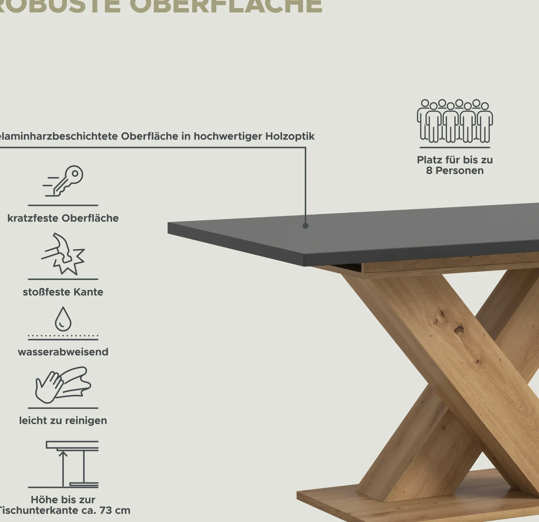 Ausziehbarer Esstisch Motion Emob - X-Gestell - 150-190x90cm - Artisan/Grau