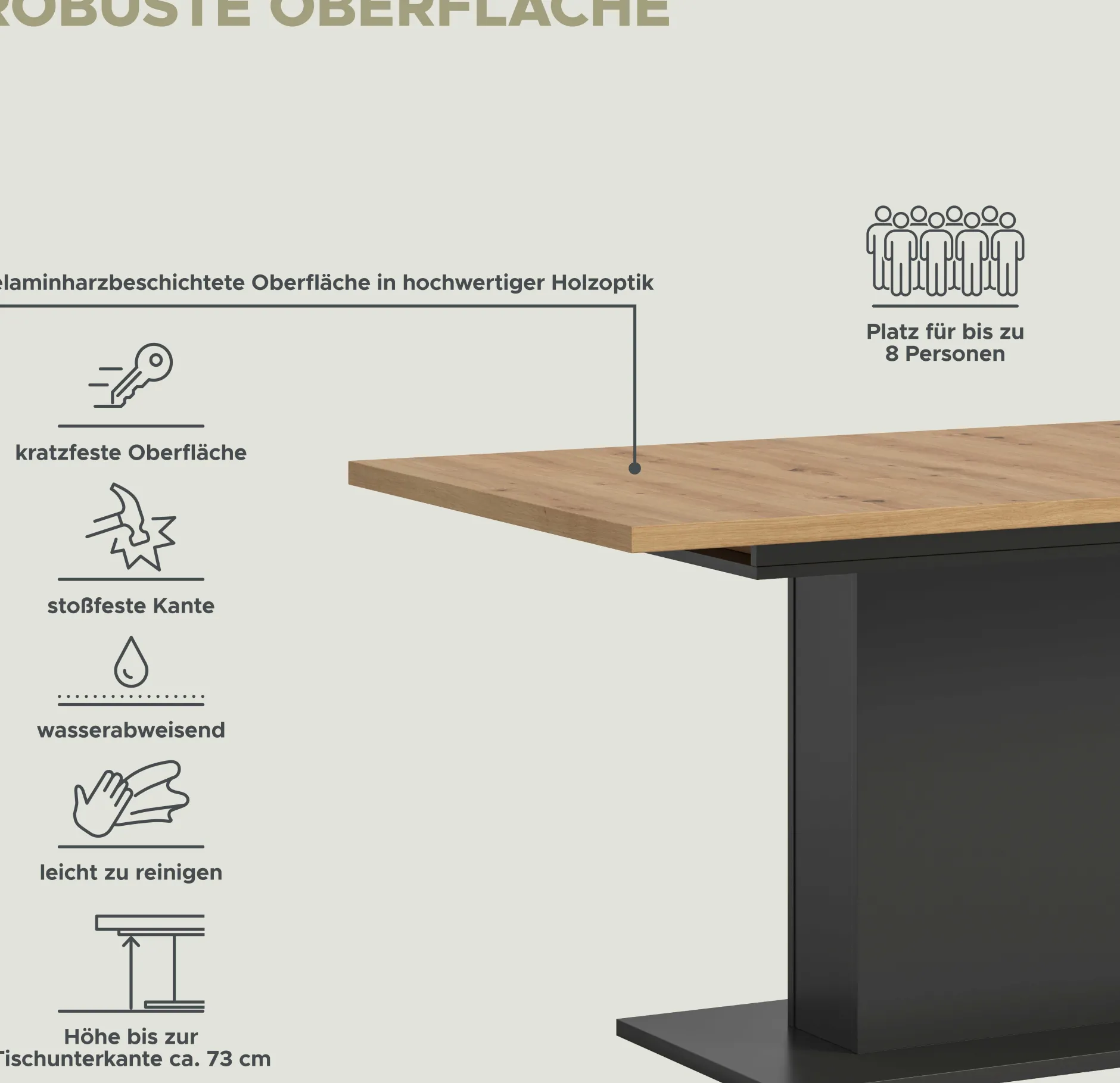 Ausziehbarer Esstisch Motion Emob - Grau/Artisan - 150-190x76x90 cm