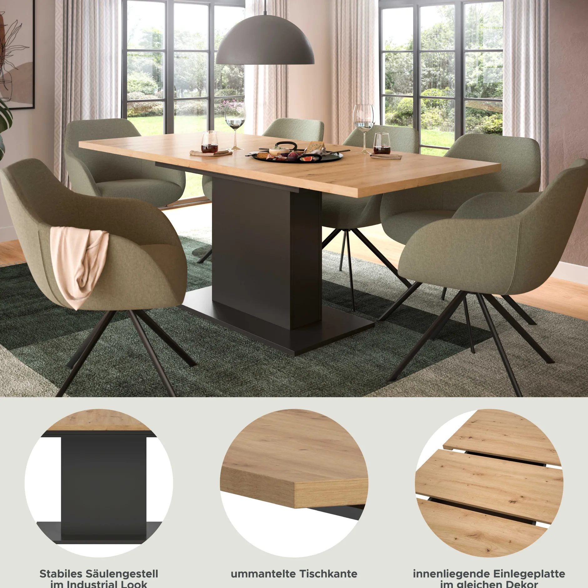 Ausziehbarer Esstisch Motion Emob - Grau/Artisan - 150-190x76x90 cm