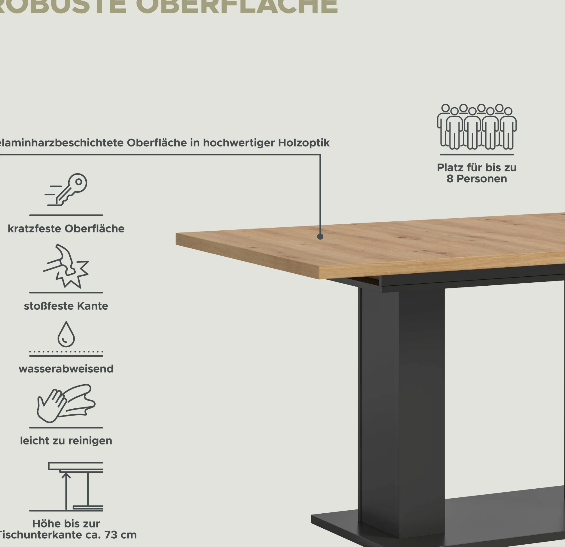 Ausziehbarer Esstisch Motion Emob - Artisan Holzoptik, Grau, 150-190x90x76 cm