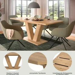 Ausziehbarer Esstisch Motion Emob in Artisan Natur 150-190x76x90 cm