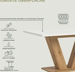 Ausziehbarer Esstisch Motion Emob - V-Base, Weiß/Natur, 150-190x76x90 cm
