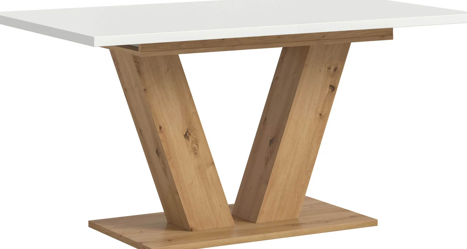 Ausziehbarer Esstisch Motion Emob - V-Base, Weiß/Natur, 150-190x76x90 cm