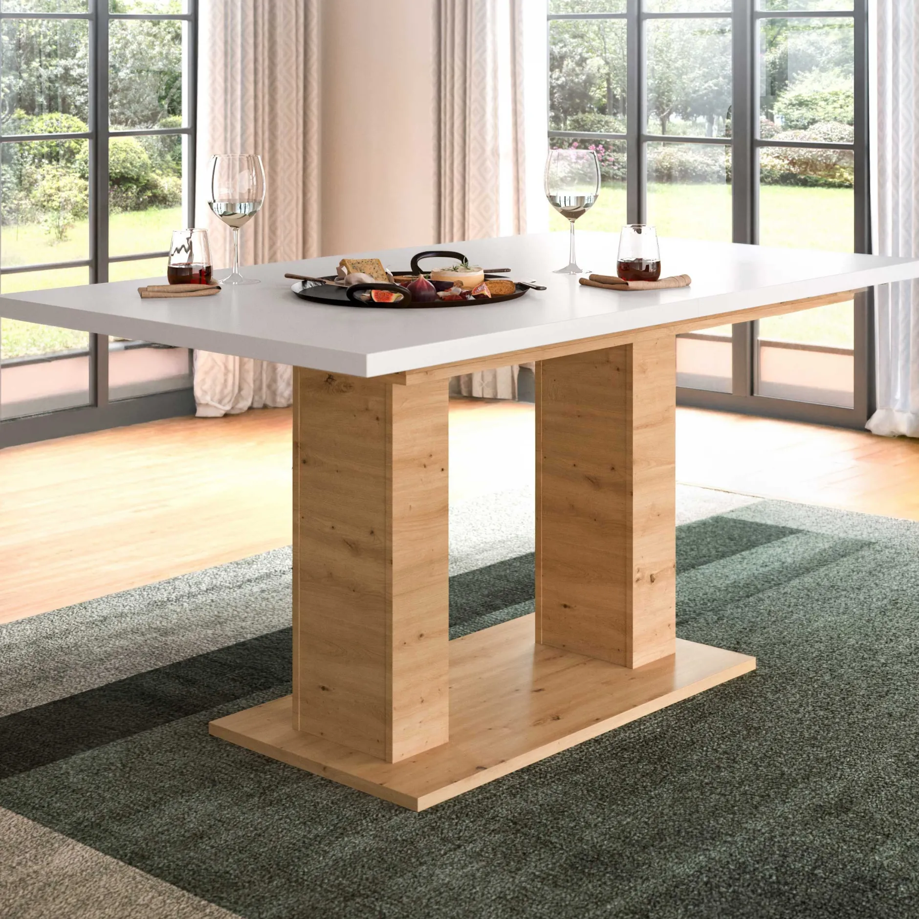 Ausziehbarer Esstisch Motion Emob - Weiß/Artisan - 150-190x76x90 cm