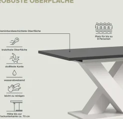 Ausziehbarer Esstisch Motion Emob - Weiß-Grau - 150-190x76x90 cm