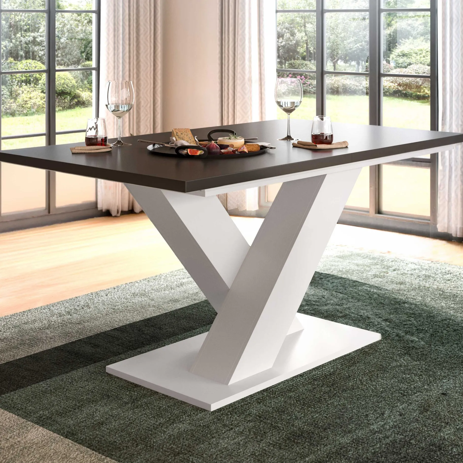 Ausziehbarer Esstisch Motion Emob - Weiß-Grau - 150-190x76x90 cm
