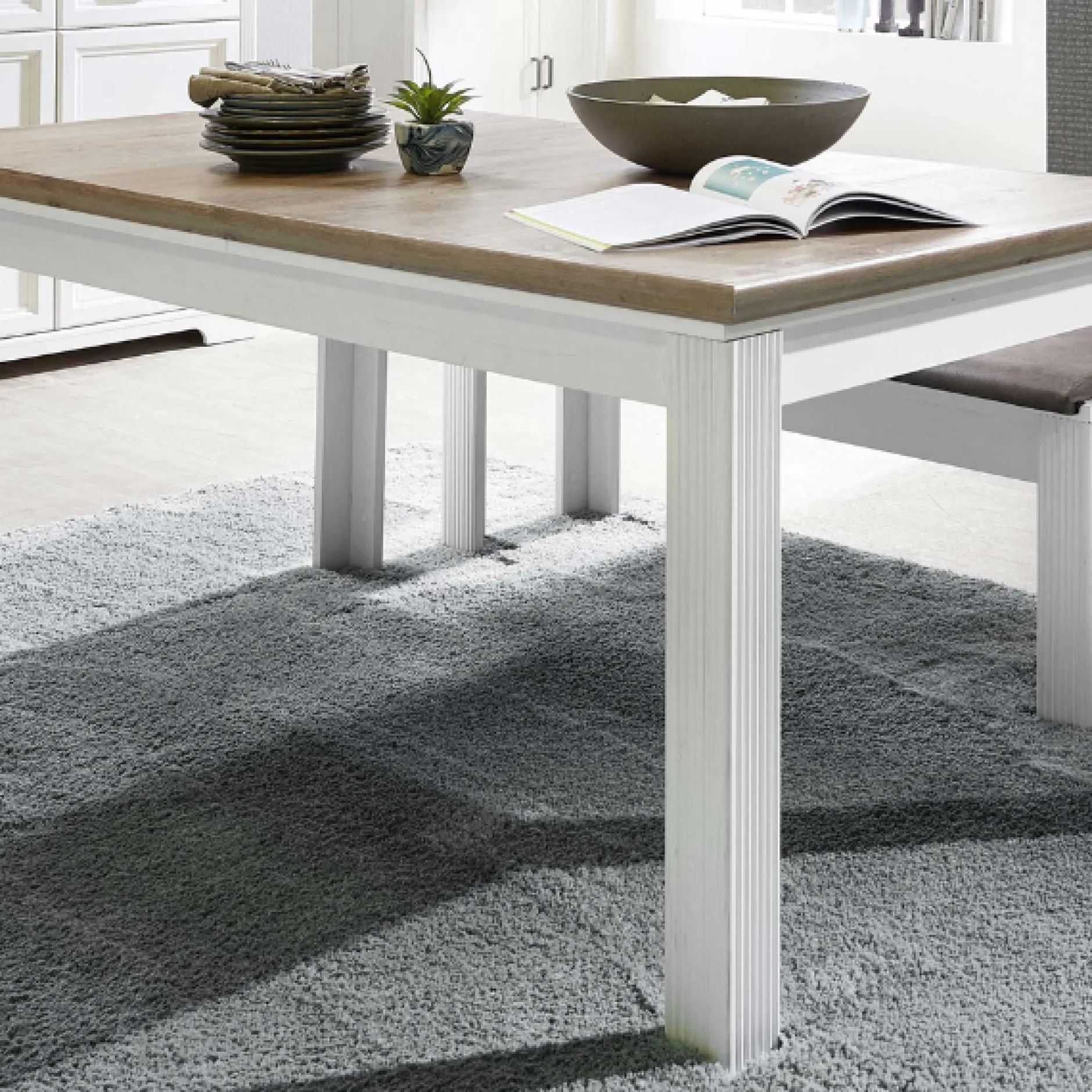 Ausziehbarer Esstisch Samine 90x160/220 - weiß/Eiche