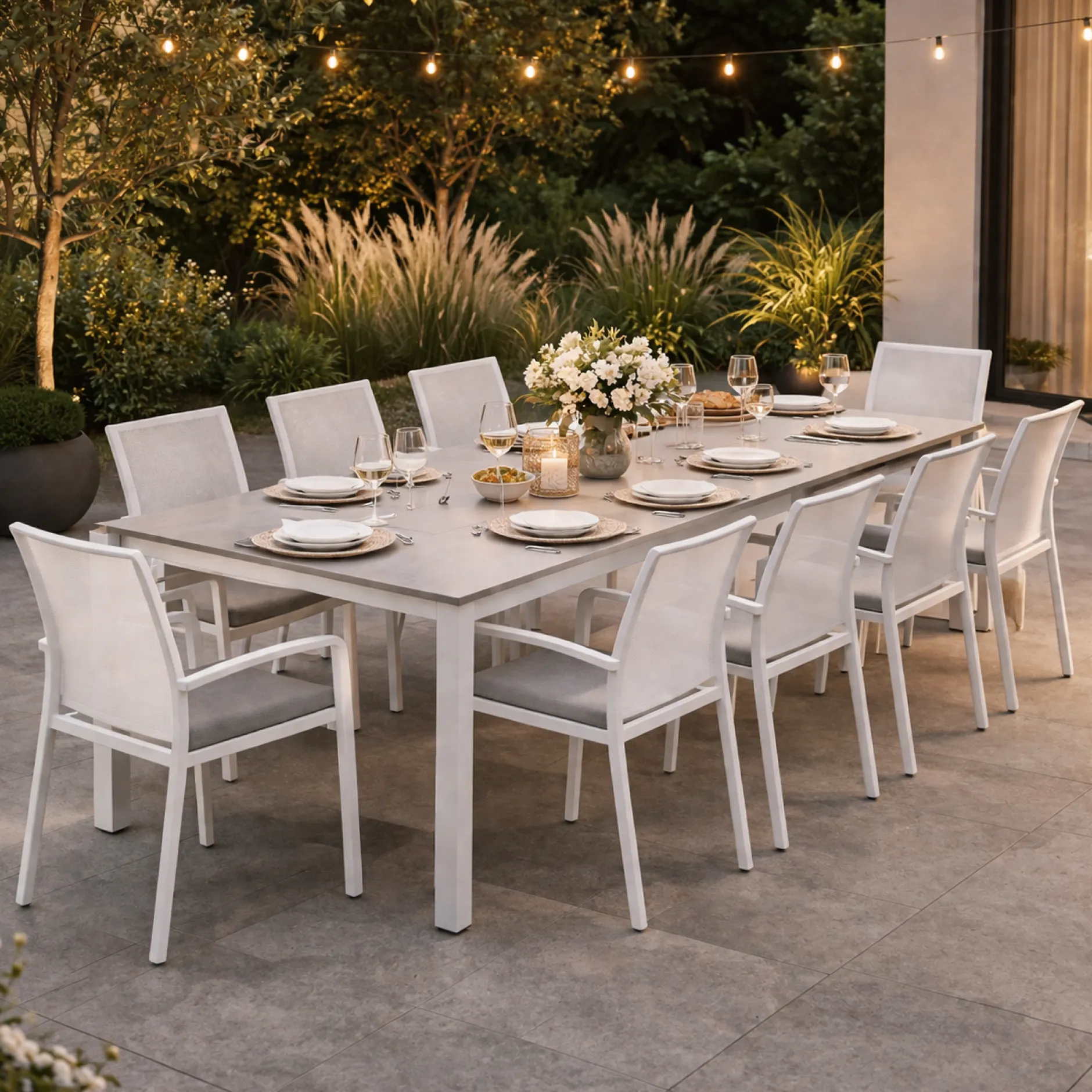 Ausziehbarer Gartentisch Bettini Gescova - Aluminium & Keramik - 220/280 cm - Weiß-Grau
