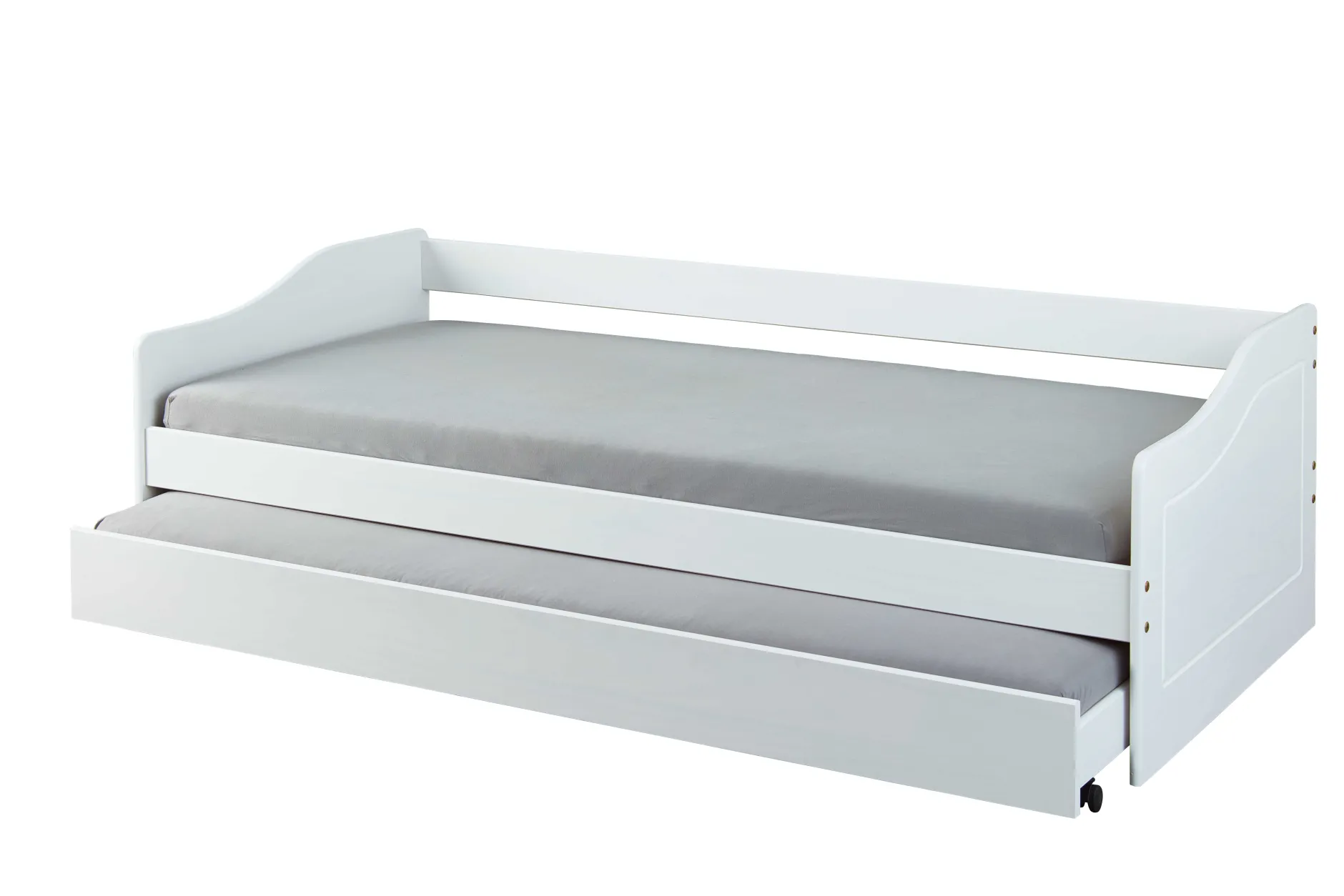 Ausziehbares Bett Leonie | 207 x 96,5 x 62 cm | 100% Melamin beschichtet | Farbe: Weiß