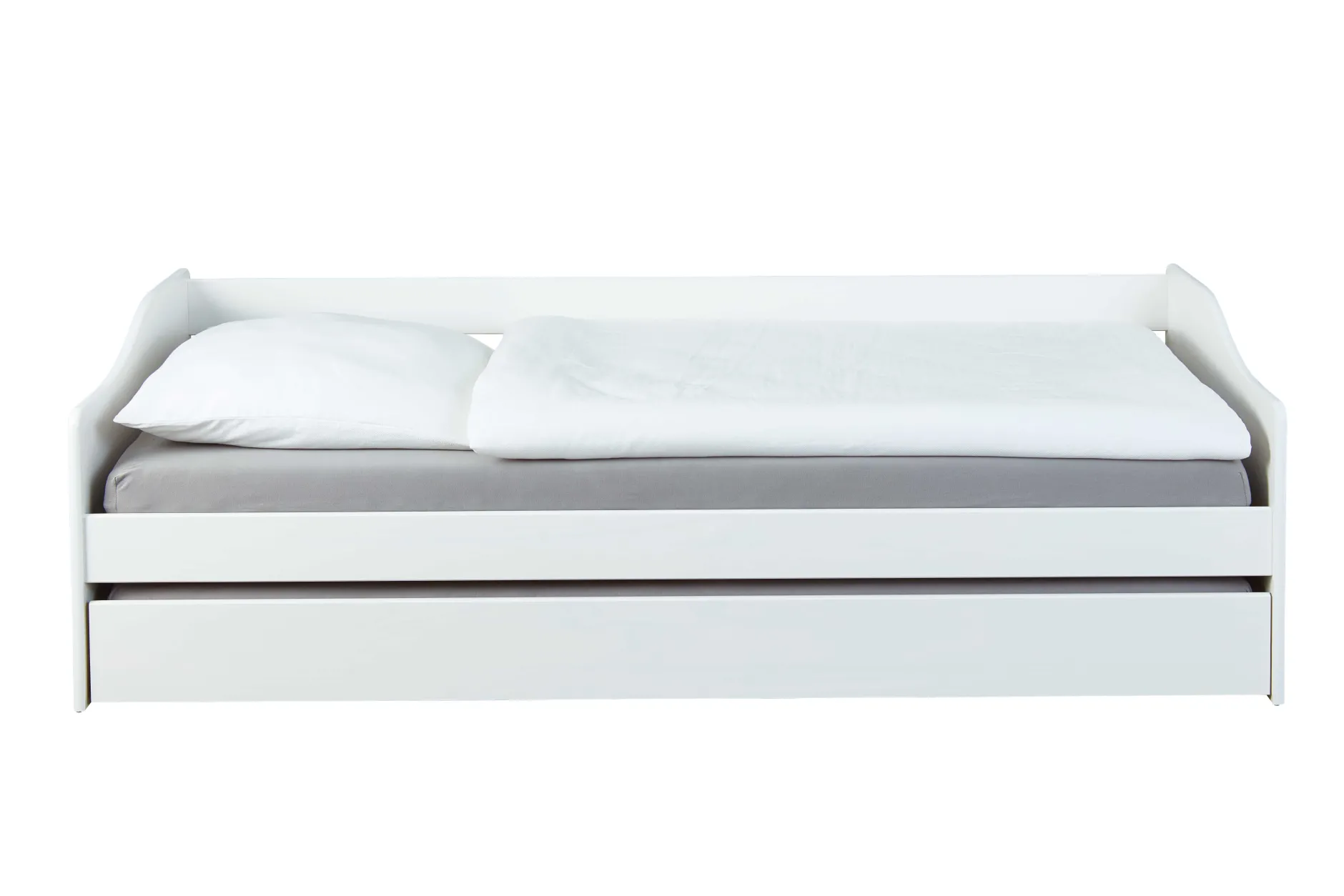 Ausziehbares Bett Leonie | 207 x 96,5 x 62 cm | 100% Melamin beschichtet | Farbe: Weiß