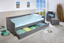 Ausziehbares Bett Leonie | 207 x 96,5 x 62 cm | 100% Melamin beschichtet | Farbe: Dunkelgrau