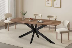 Aziz 200 cm Dänischer Ovaltisch mit Mango-Dekor | Metallbeine, MDF-Platte, ABS-Kante | H76 x B200 x T100 cm - 25mm