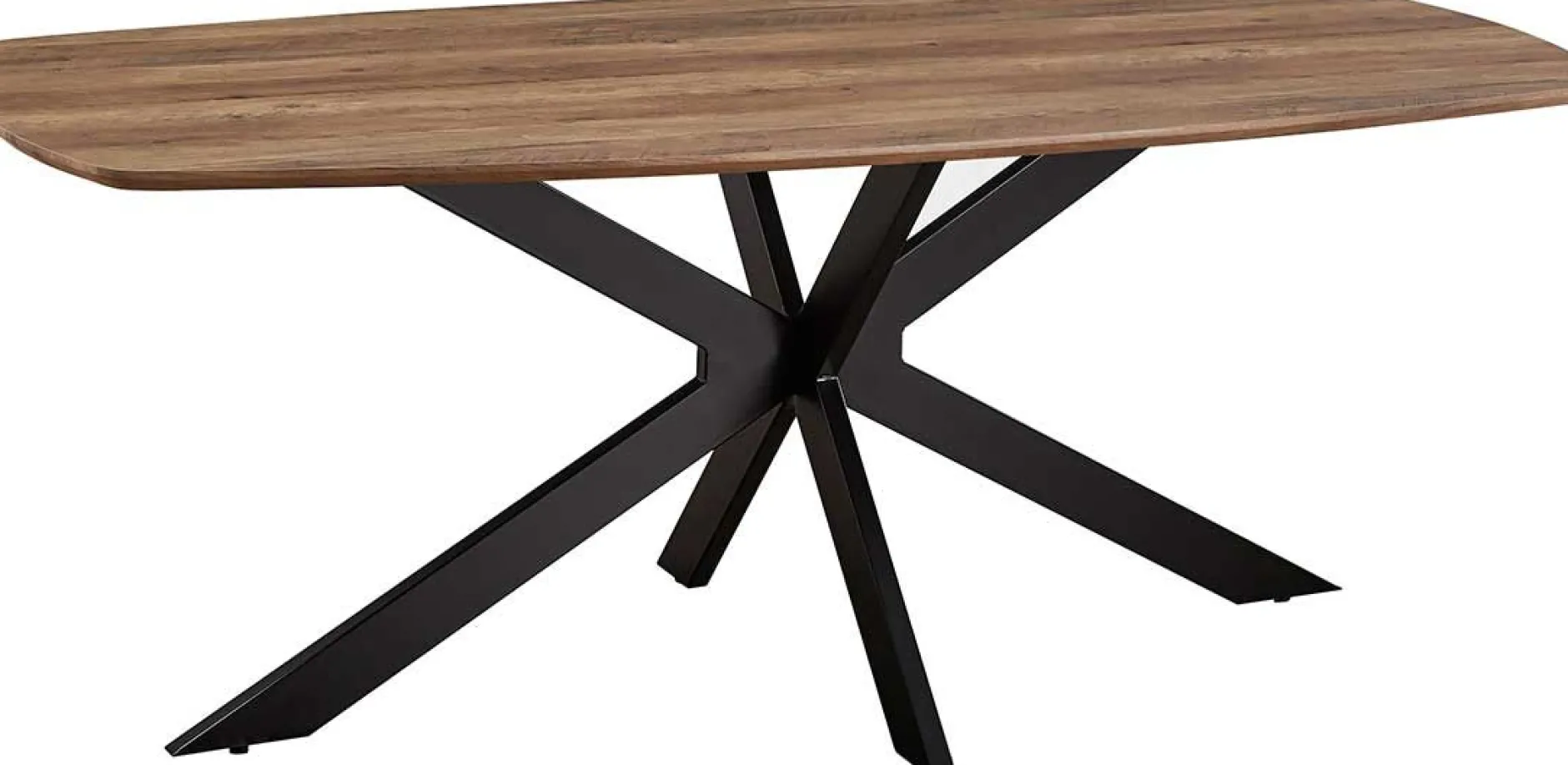 Aziz 200 cm Dänischer Ovaltisch mit Mango-Dekor | Metallbeine, MDF-Platte, ABS-Kante | H76 x B200 x T100 cm - 25mm