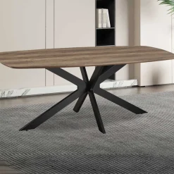 Aziz 200 cm Dänischer Ovaltisch mit Mango-Dekor | Metallbeine, MDF-Platte, ABS-Kante | H76 x B200 x T100 cm - 25mm