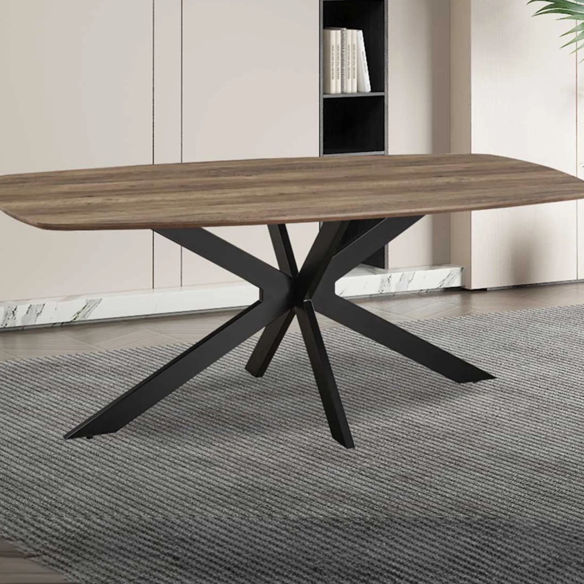 Aziz 200 cm Dänischer Ovaltisch mit Mango-Dekor | Metallbeine, MDF-Platte, ABS-Kante | H76 x B200 x T100 cm - 25mm
