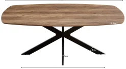Aziz 200 cm Dänischer Ovaltisch mit Mango-Dekor | Metallbeine, MDF-Platte, ABS-Kante | H76 x B200 x T100 cm - 25mm
