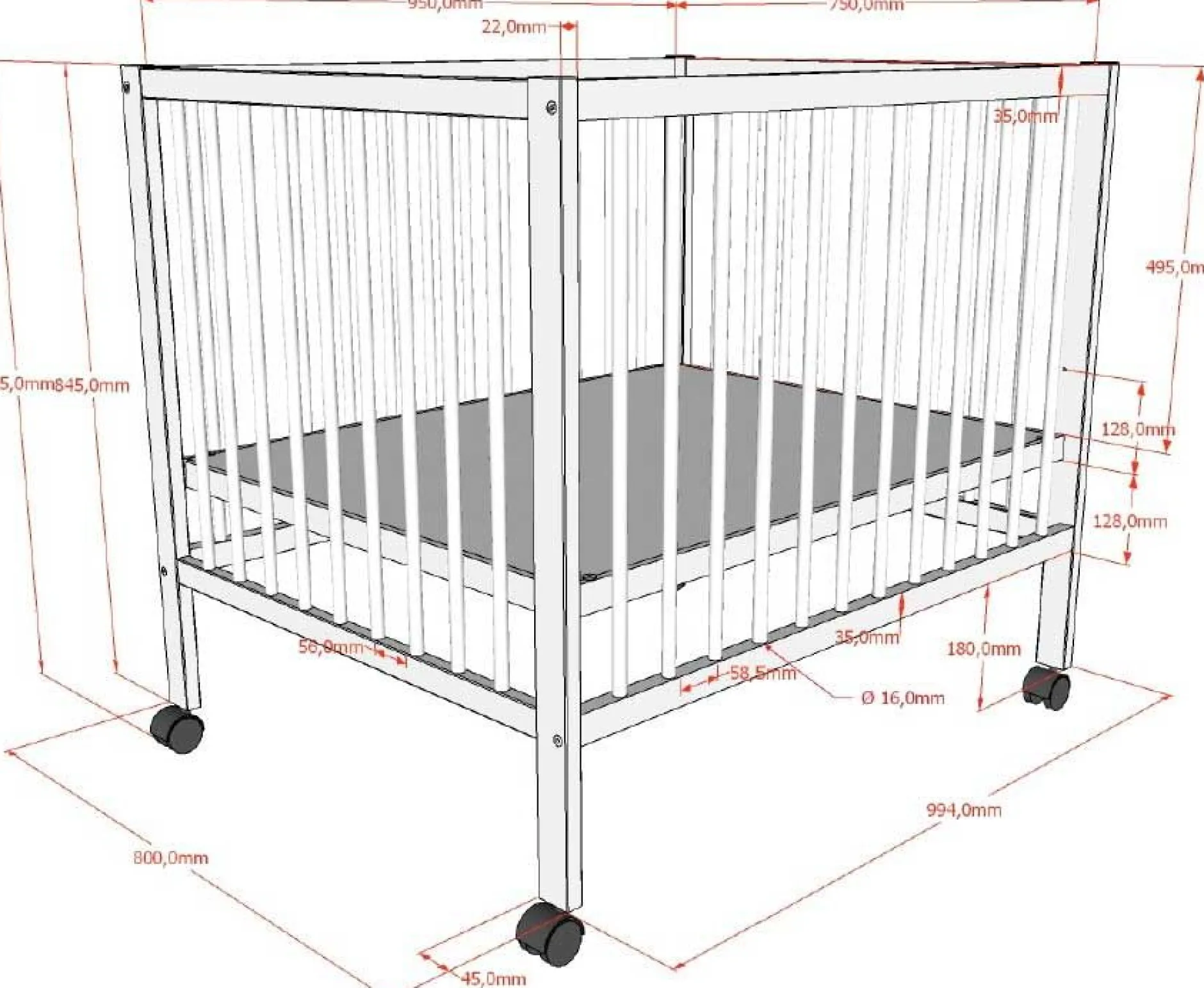 Babypark Dino | 95 x 75 cm | verstellbar | Buche massiv | nussbaumfarben