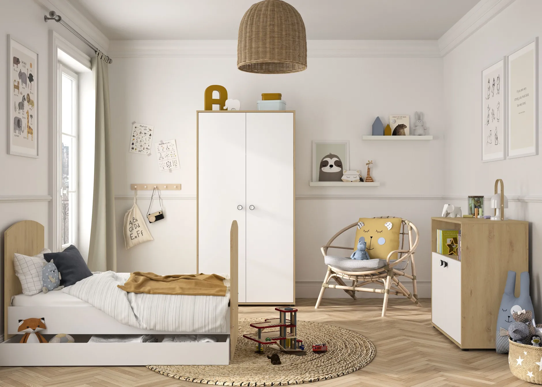 Baby- und Kleinkindzimmer-Set Arthur | Anzuchtbett, Kleiderschrank, Kommode | Bettkasten nicht enthalten | Artisan Oak Design