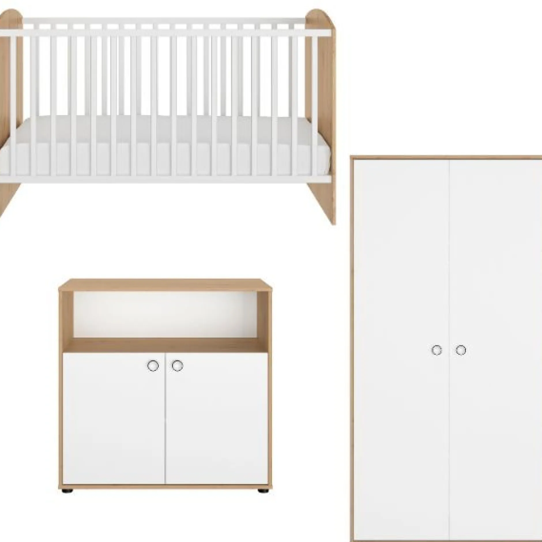 Baby- und Kleinkindzimmer-Set Arthur | Anzuchtbett, Kleiderschrank, Kommode | Bettkasten nicht enthalten | Artisan Oak Design