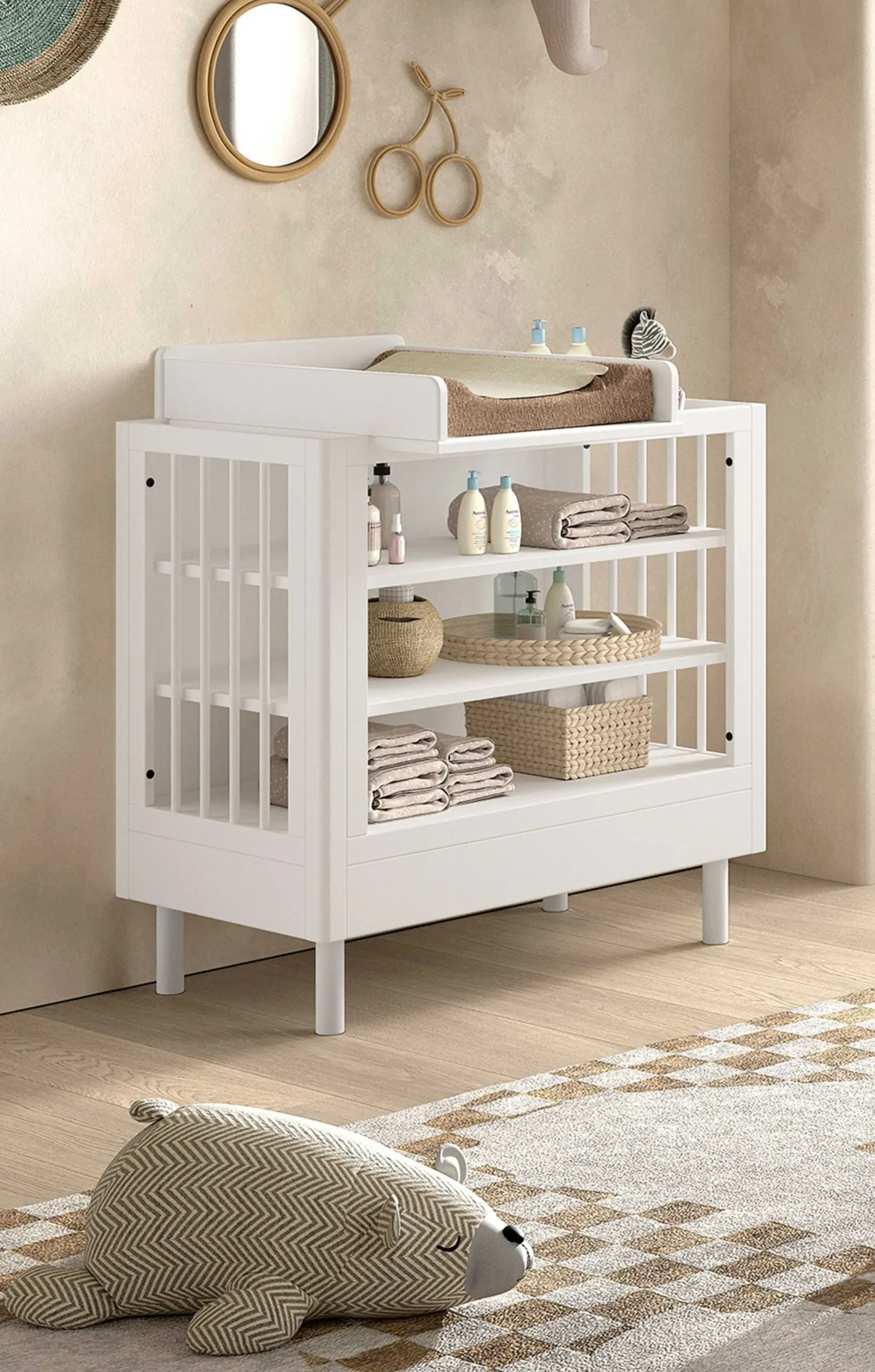 Babyzimmer Forrest: Babybett 70x140cm, Wickeltisch - Buche weiß