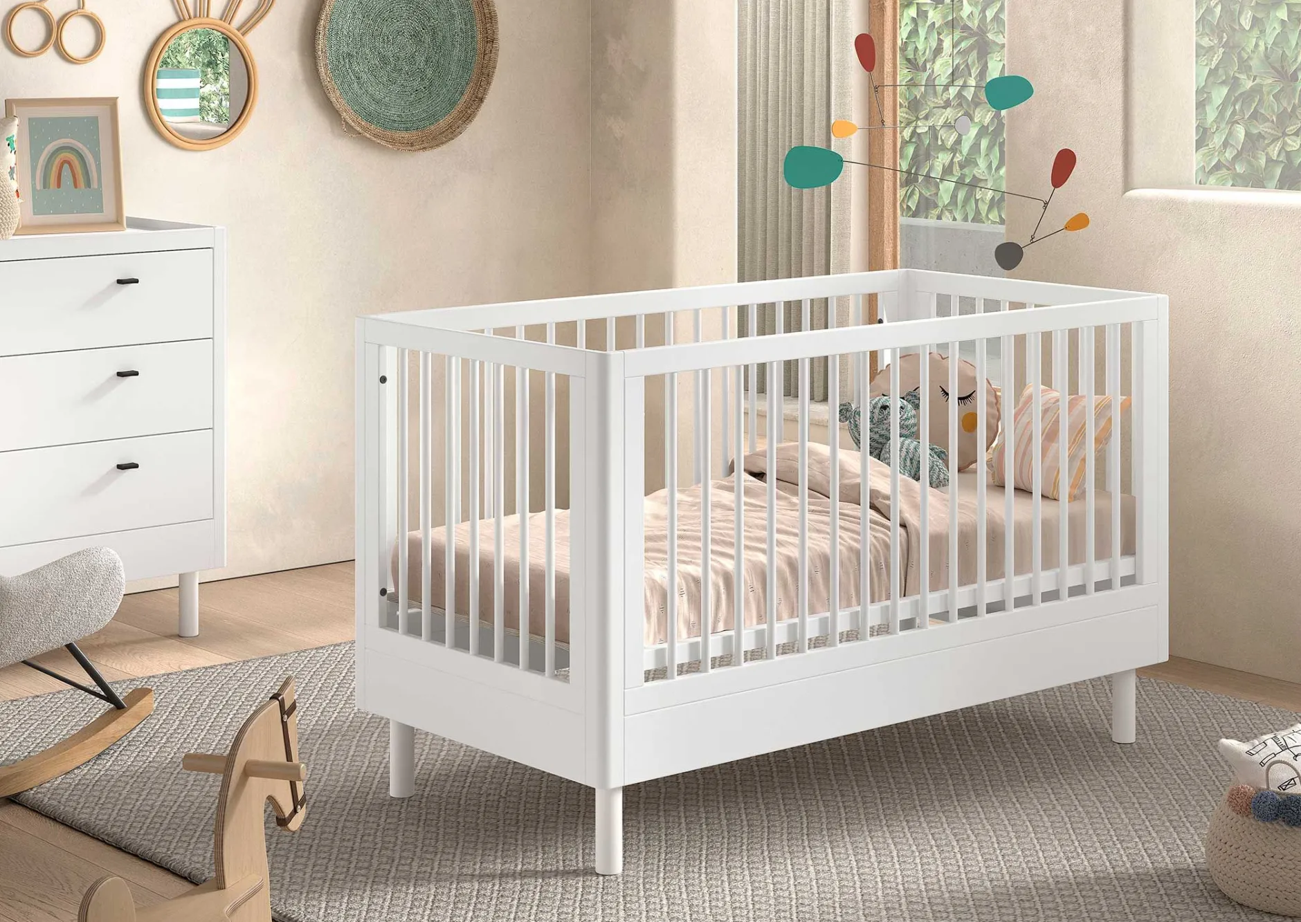Babyzimmer Forrest: Babybett 70x140cm, Wickeltisch - Buche weiß